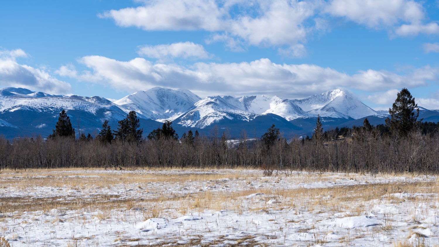 Snowy mountain peaks in the distance